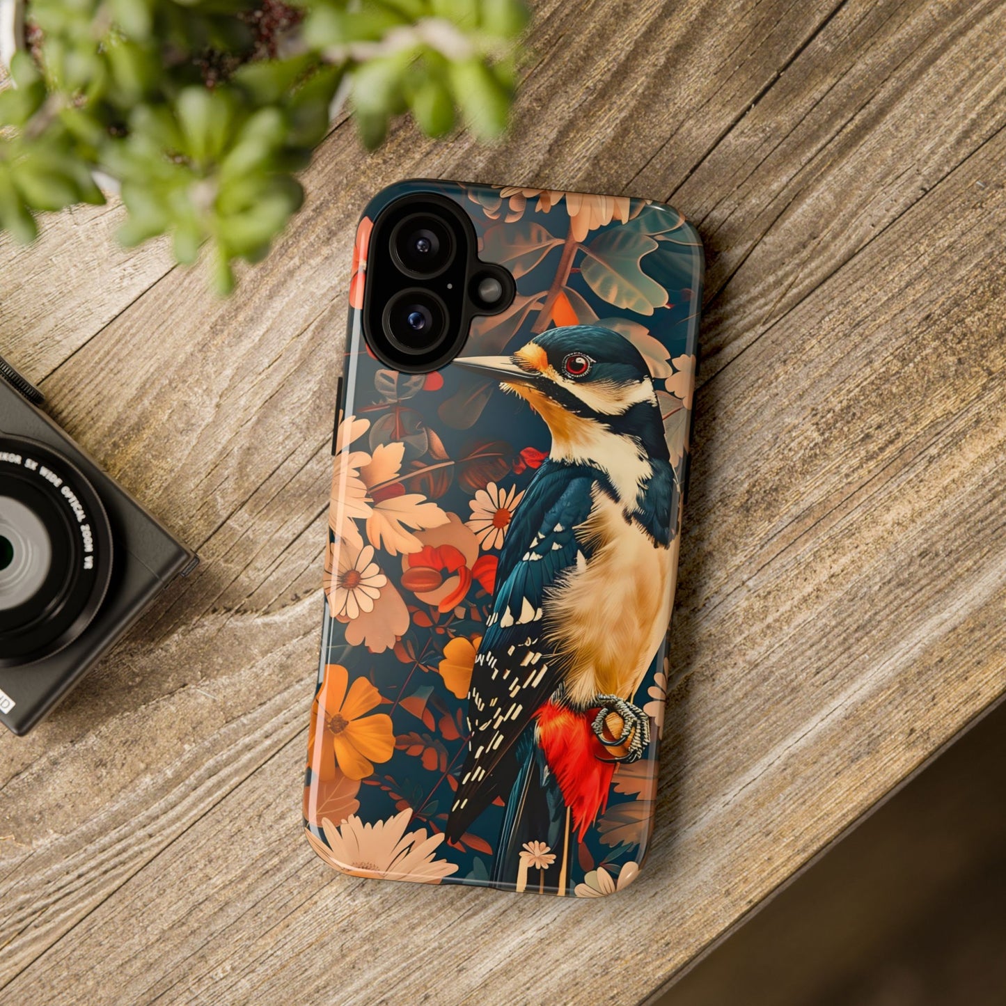 Artistic Bird Phone Case, Unique Tough Cases for Nature Lovers, Floral Design, Cute Gift, Customized Phone Accessories