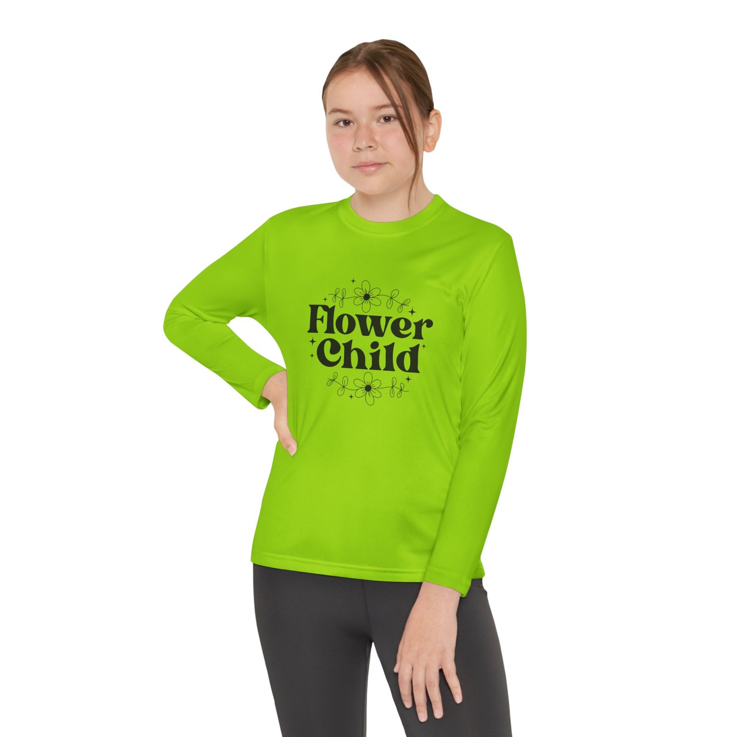 Youth Long Sleeve Competitor Tee - Boho Flower Child Clipart for Cricut