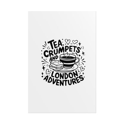London Adventure Tea Crumpet Rolled Poster, Cute Wall Art, Gift for Tea Lovers, Home Decor, Travel Enthusiasts