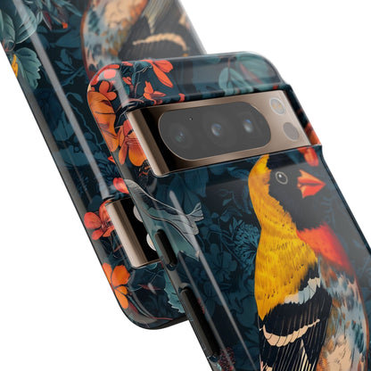 Colorful Bird Phone Case, Floral Phone Cover, Tough Phone Protector, Nature Lover Gift, Botanical Case, Unique Mobile Accessory