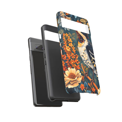 Tough Cases: Floral Bird Phone Case, Vintage Style Cover, Nature Lover Gift, Botanical Design, Spring Inspire Fashion