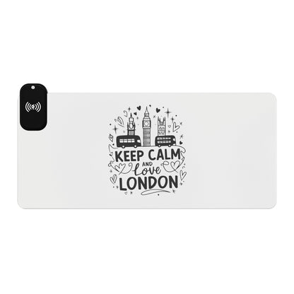 Gaming Mouse Pad with Wireless Charging - Keep Calm and Love London, Desk Accessory, Gamer Gift, Office Decor, Tech Essentials