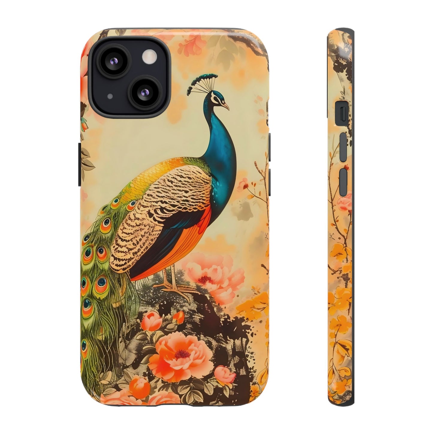 Peacock Phone Case, Tough Phone Cover, Unique Phone Accessory, Floral Design, Gift for Bird Lovers, Spring Decor