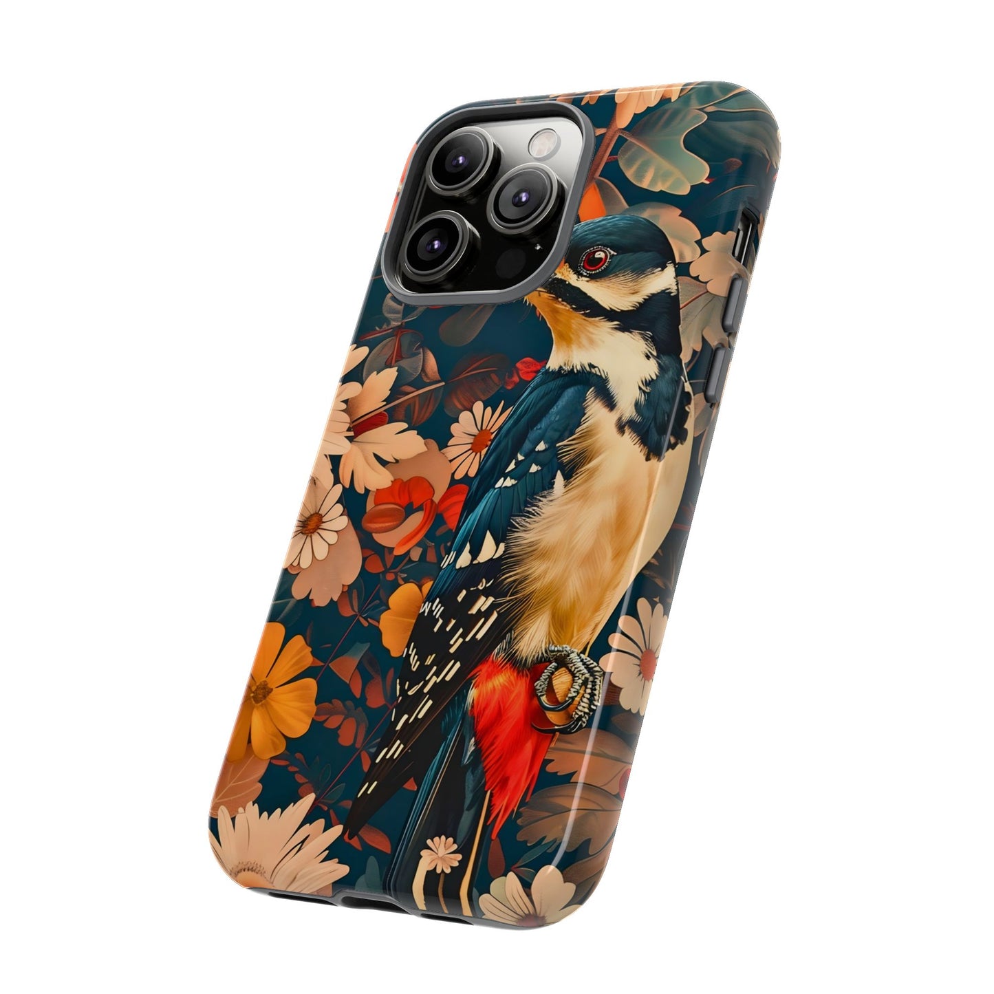 Artistic Bird Phone Case, Unique Tough Cases for Nature Lovers, Floral Design, Cute Gift, Customized Phone Accessories