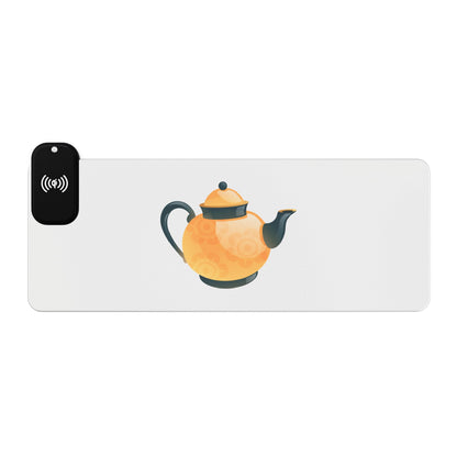Gold Teapot - LED Gaming Mouse Pad with Wireless Charging – Perfect for Gamers, Desk Accessories, & Tech Lovers