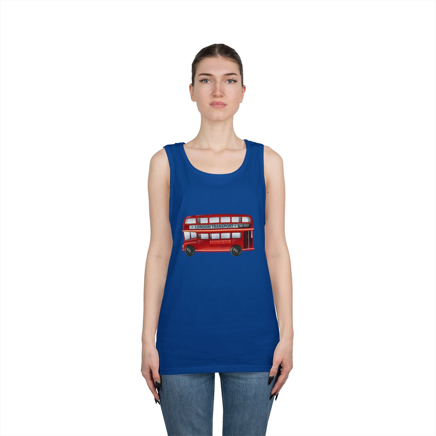 Unisex Heavy Cotton Tank Top - Vintage British Double-Decker Bus Art Print