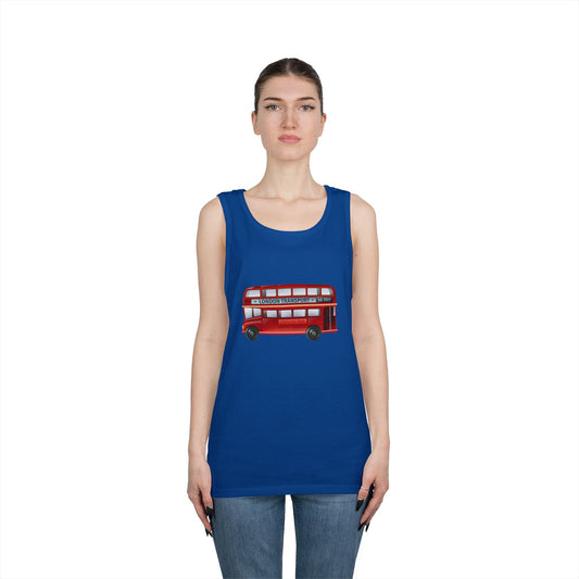 Unisex Heavy Cotton Tank Top - Vintage British Double-Decker Bus Art Print