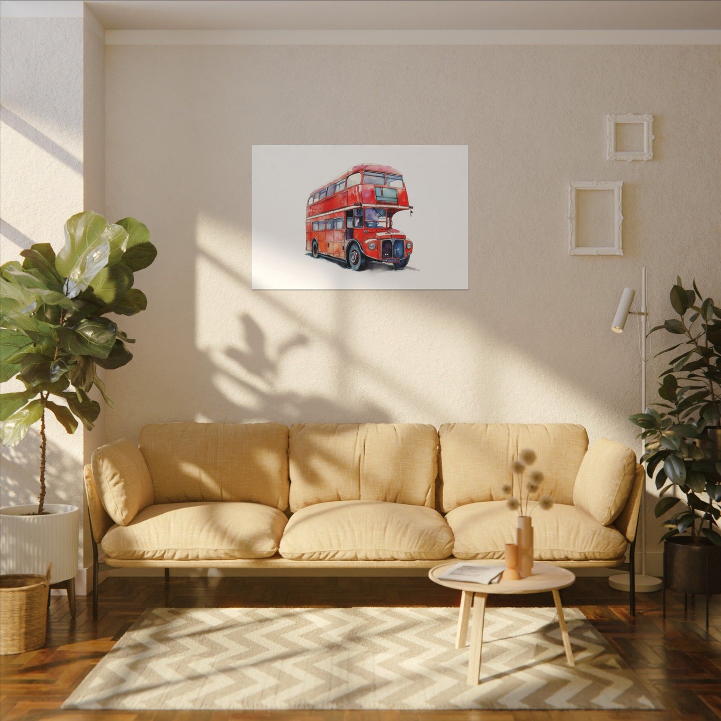 London Red Double-Decker Bus Art Canvas Print, Wall Decor for Travel Lovers, Home Office Gift, Unique Artwork for All Occasions