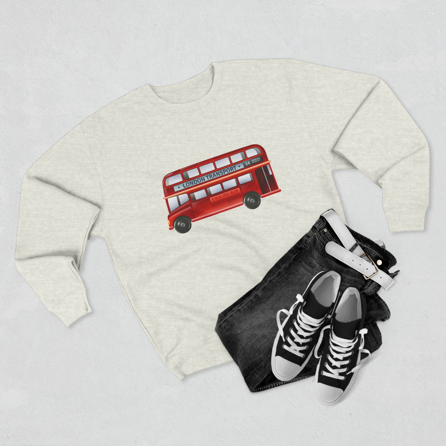 Unisex Crewneck Sweatshirt - London Transport English Bus Red Double-Decker