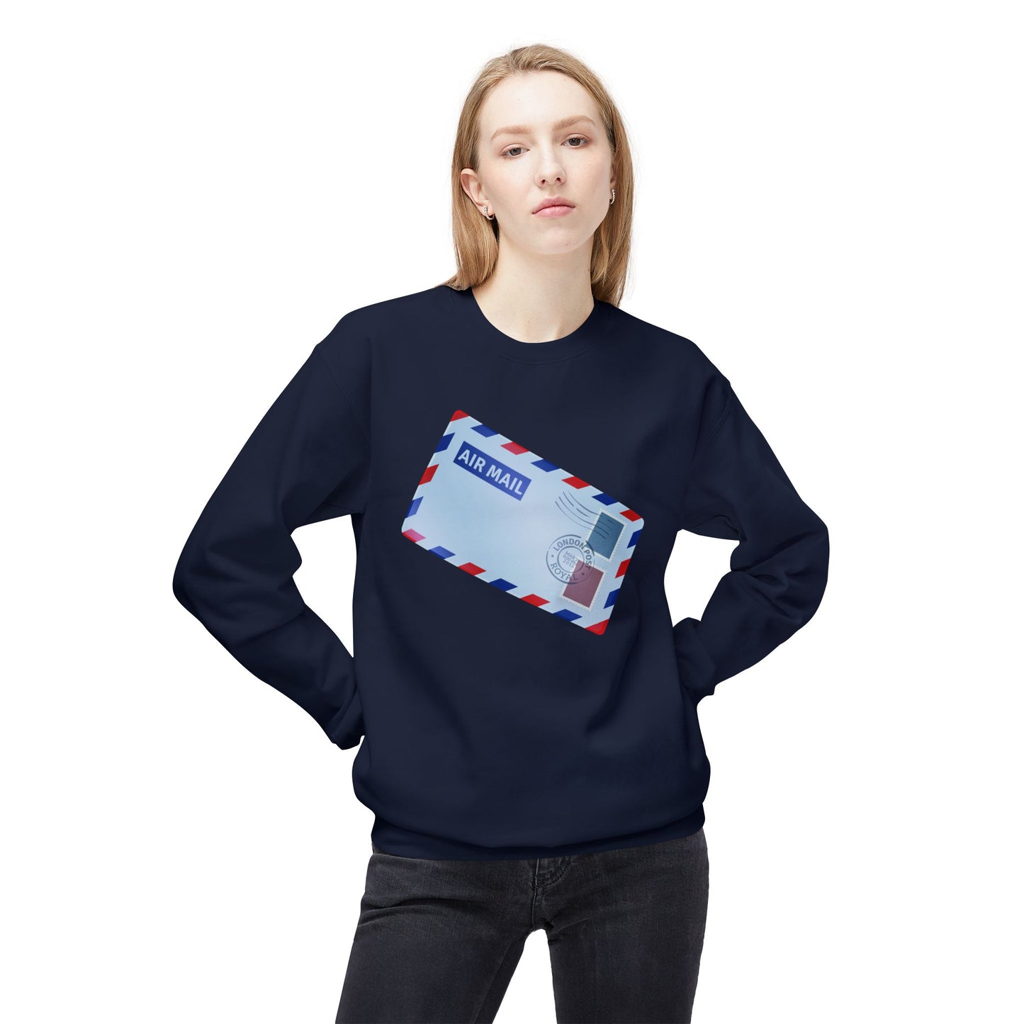 Unisex Midweight Softstyle Fleece Crewneck Sweatshirt - Vintage British Air Mail - Classic Postal Design
