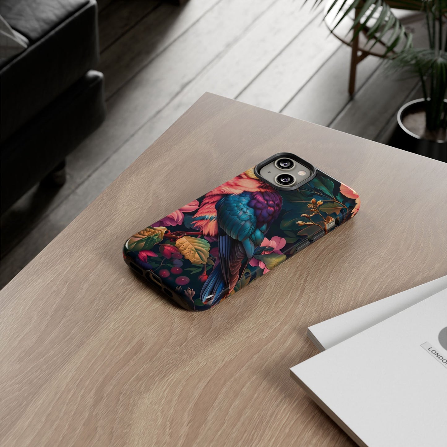 Vibrant Phone Case, Tropical Bird Design, Tough Phone Cover, Floral Tech Accessory, Gift for Nature Lovers