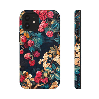 Floral Phone Case with Berry Design, Durable Phone Cover, Floral Print, Gift for Plant Lovers, Nature-Inspired Accessory