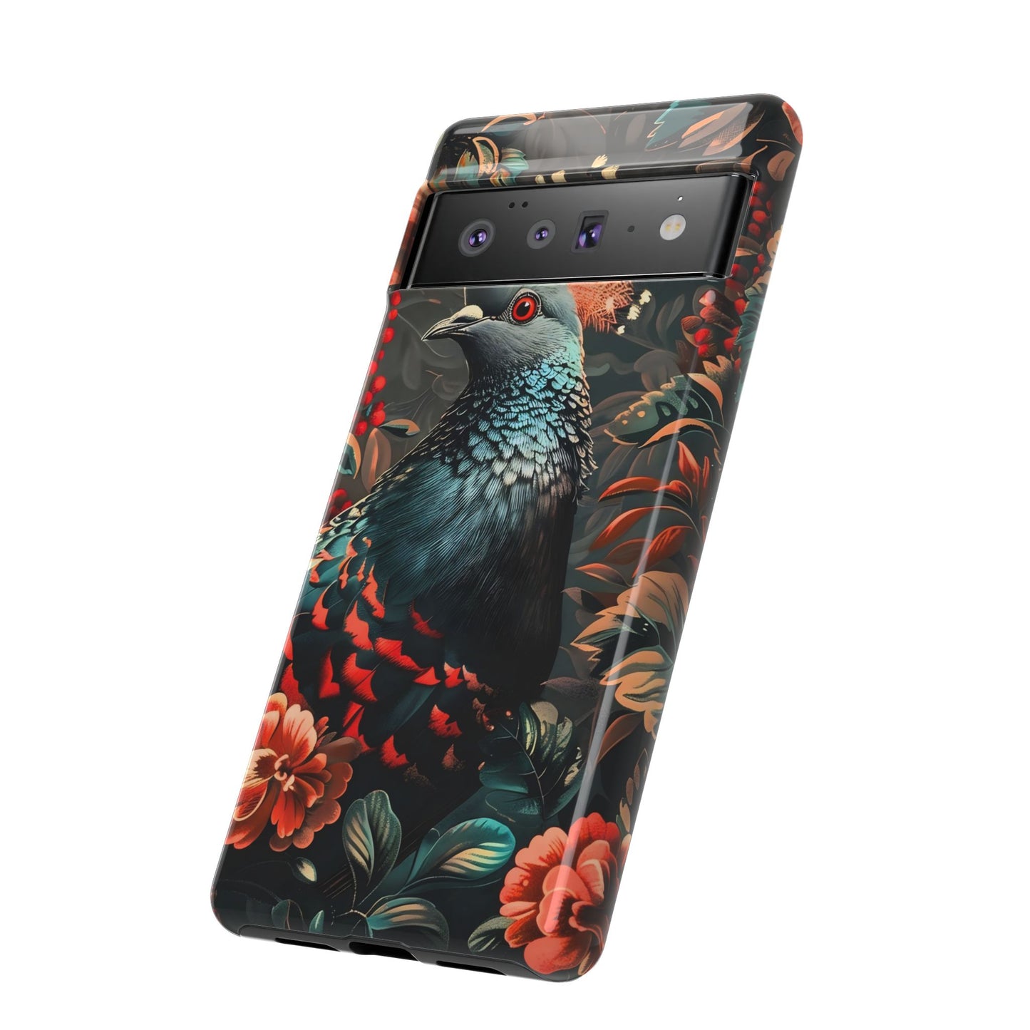 Floral Peacock Phone Case, Tough Cases, Artistic Phone Cover, Unique Gift, Nature Lover Accessory, Protective Case