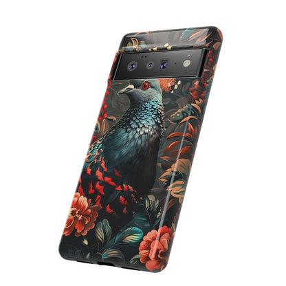 Floral Peacock Phone Case, Tough Cases, Artistic Phone Cover, Unique Gift, Nature Lover Accessory, Protective Case
