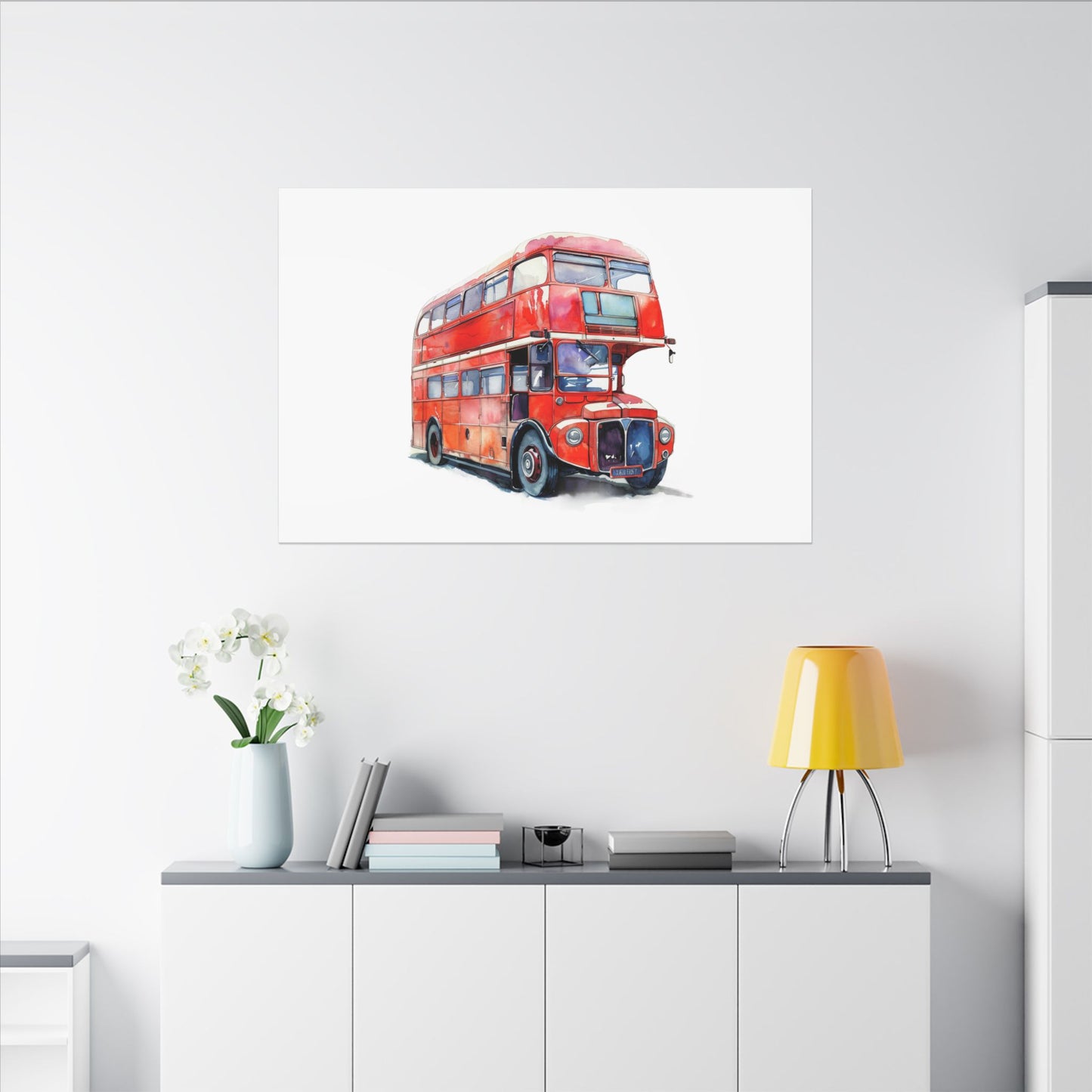 London Red Double-Decker Bus Art Canvas Print, Wall Decor for Travel Lovers, Home Office Gift, Unique Artwork for All Occasions