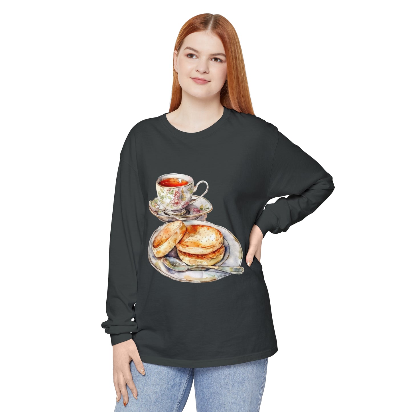 Unisex Garment-dyed Long Sleeve T-Shirt - The British Table - A Feast of National Favorites
