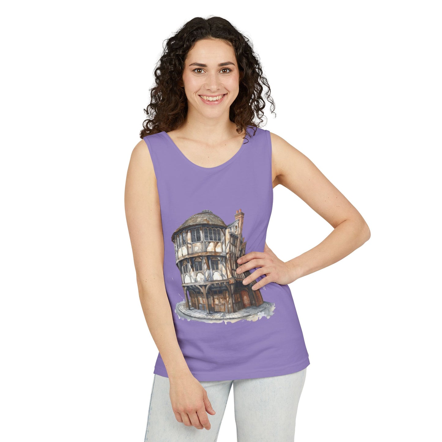 Unisex Garment-Dyed Tank Top - Hand-Painted Bar Scene Wall Art