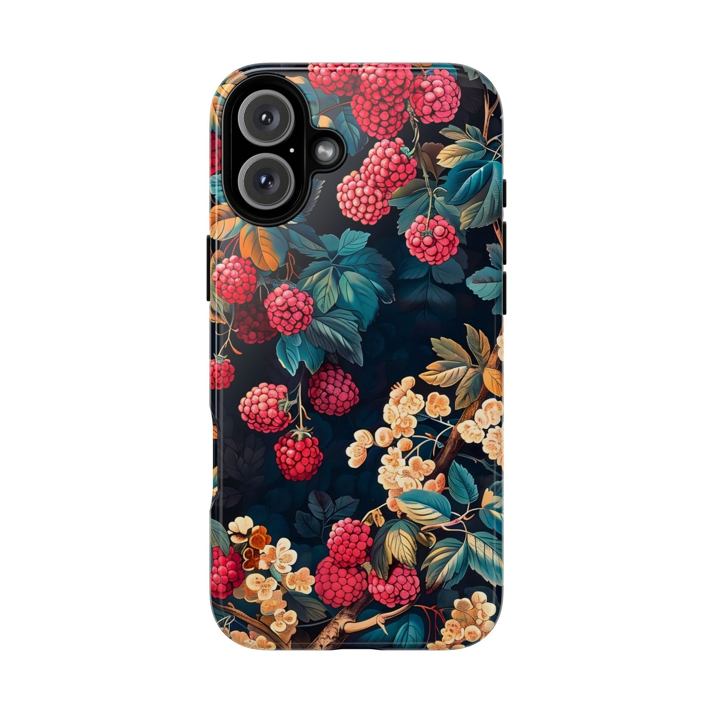 Floral Phone Case with Berry Design, Durable Phone Cover, Floral Print, Gift for Plant Lovers, Nature-Inspired Accessory