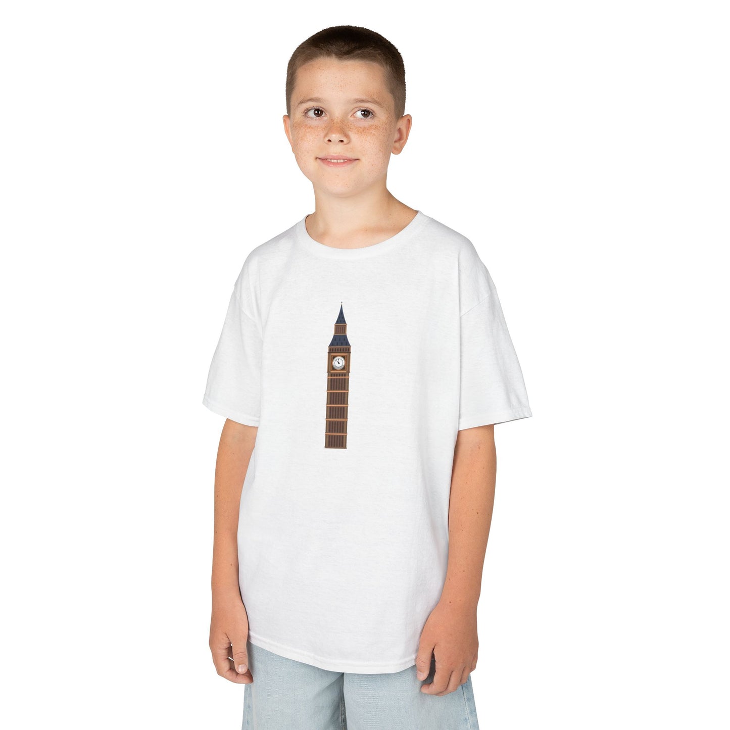 Kids Heavy Cotton Tee - Historic Big Ben England Tower Artwork -  Fun London Theme for Young Explorers