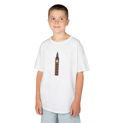 Kids Heavy Cotton Tee - Historic Big Ben England Tower Artwork -  Fun London Theme for Young Explorers