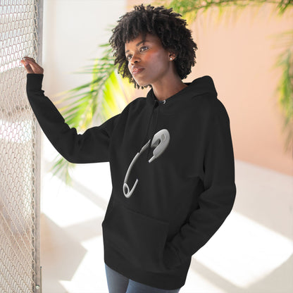 Three-Panel Fleece Hoodie - Minimalist Safety Pin Design