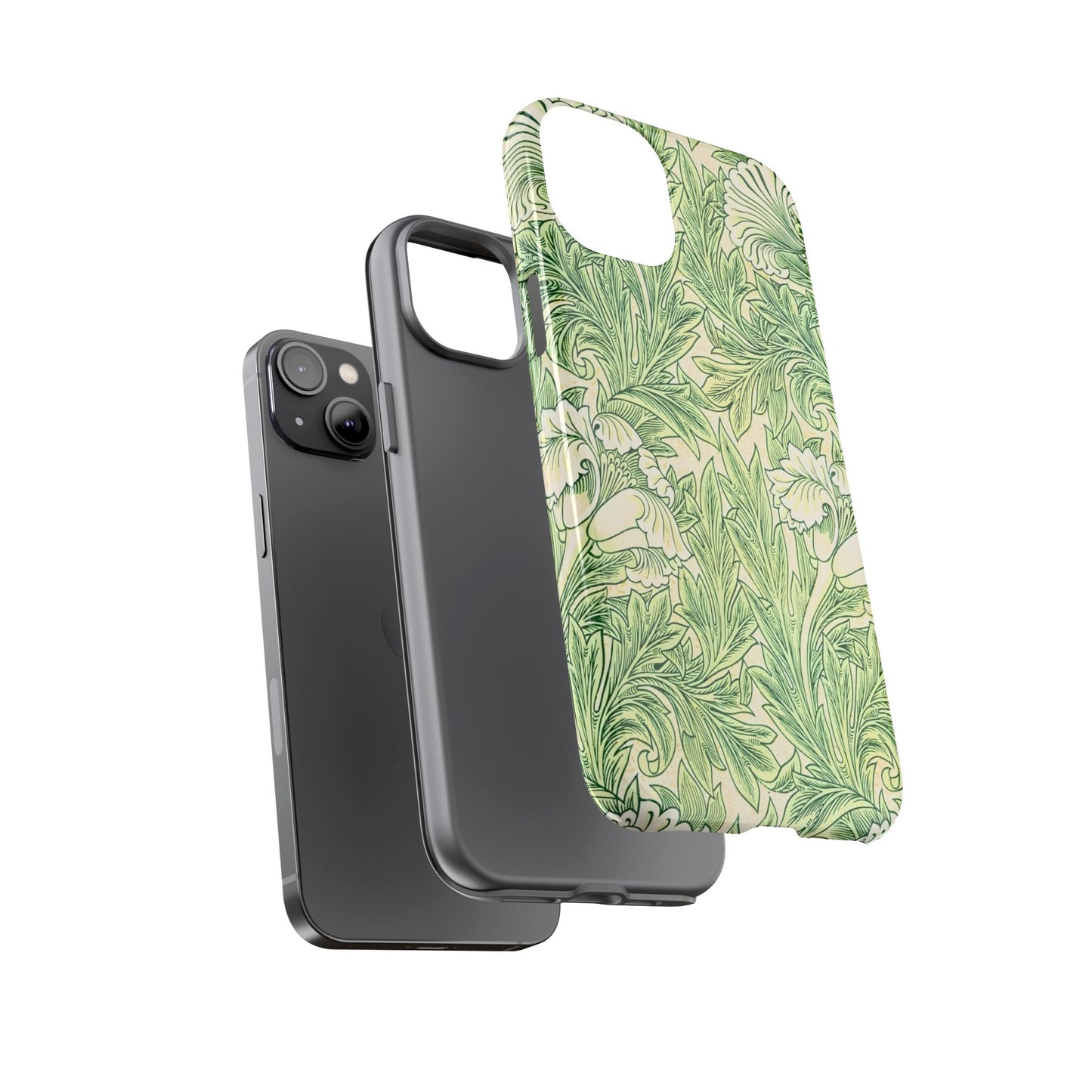 Green Floral Phone Case, Botanical iPhone Cover, Tough Phone Shell, Nature-inspired Gift, Eco-friendly Tech Accessory