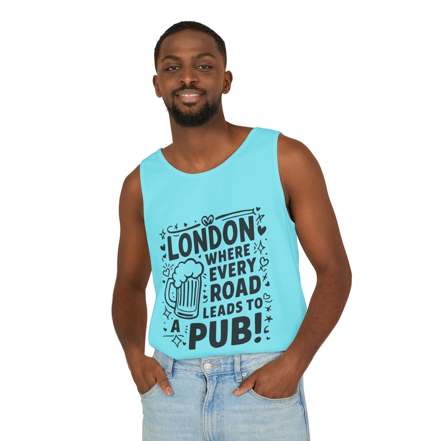 Unisex Garment-Dyed Tank Top - London's Pub Leading Roads