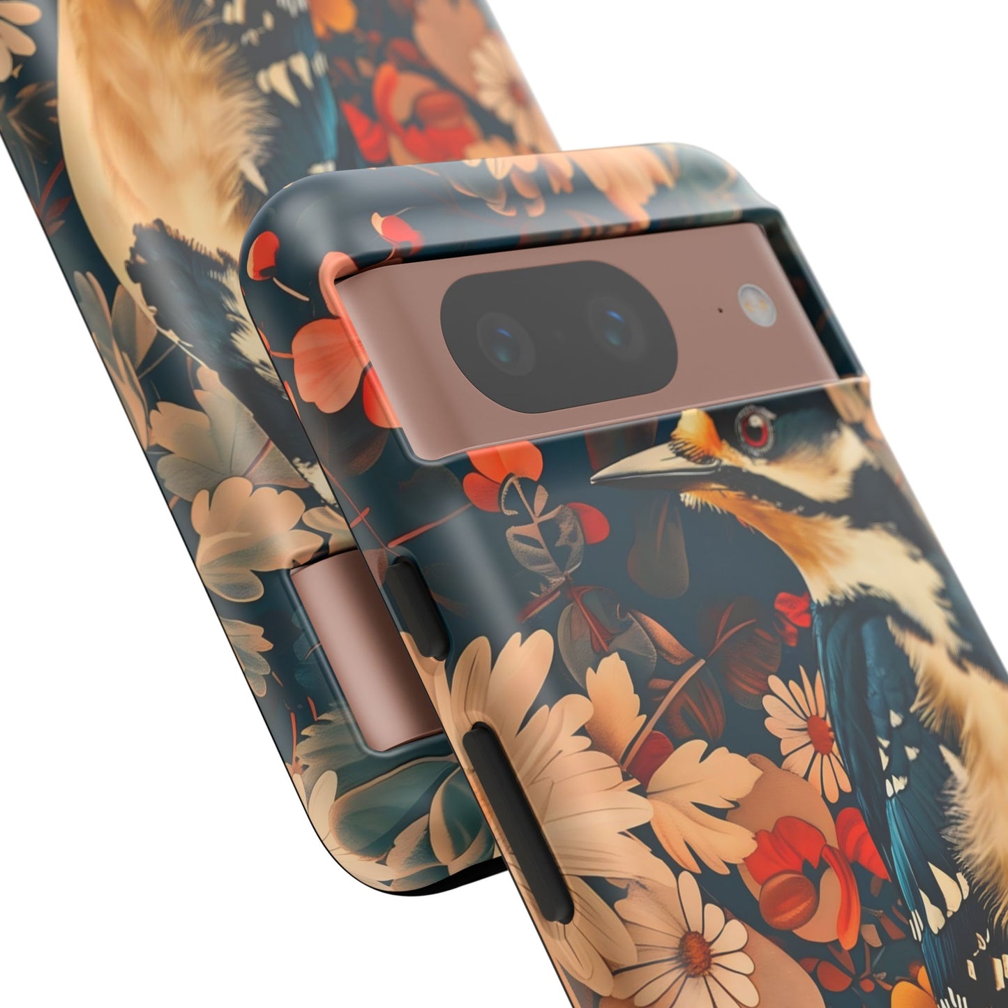 Artistic Bird Phone Case, Unique Tough Cases for Nature Lovers, Floral Design, Cute Gift, Customized Phone Accessories