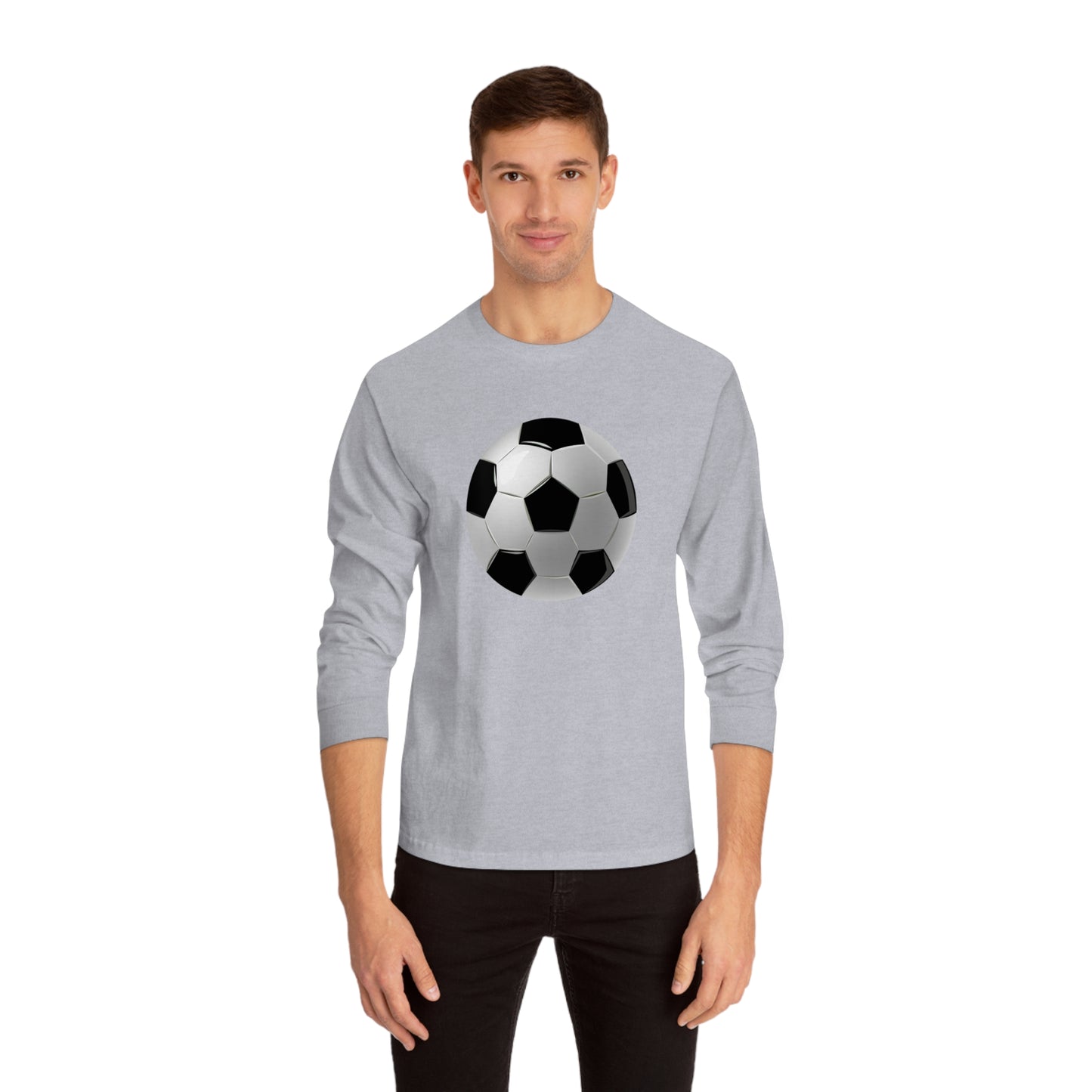 Unisex Classic Long Sleeve T-Shirt - Dynamic Football Design - Sports Passion and Energy