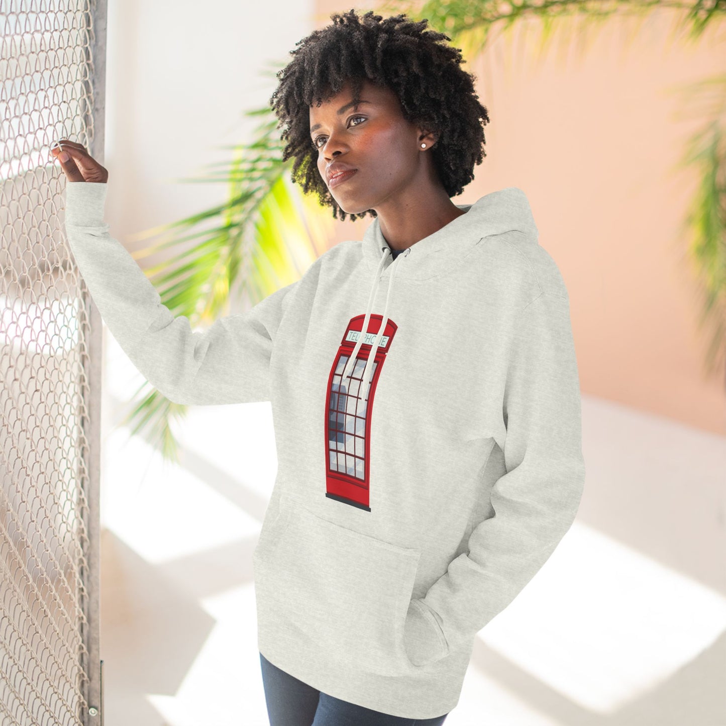 Three-Panel Fleece Hoodie - Iconic British Red Telephone