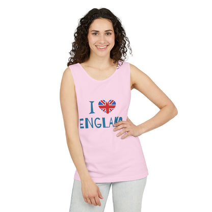 Unisex Garment-Dyed Tank Top - I Love England - Union Jack Heart Design