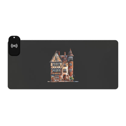 Charming Townhouses – English Architecture - LED Gaming Mouse Pad with Wireless Charging, Ergonomic Desk Accessory for Gamers, RGB Light-Up Mousepad, Perfect Gift for Home Office