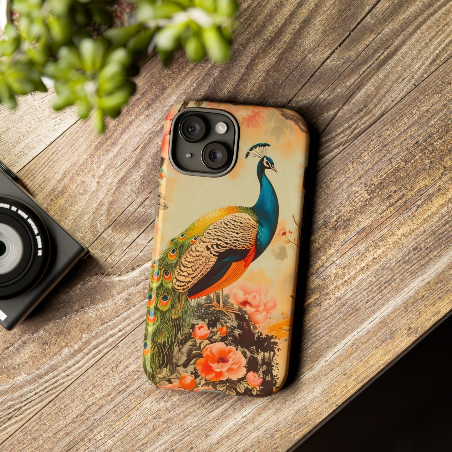 Peacock Phone Case, Tough Phone Cover, Unique Phone Accessory, Floral Design, Gift for Bird Lovers, Spring Decor