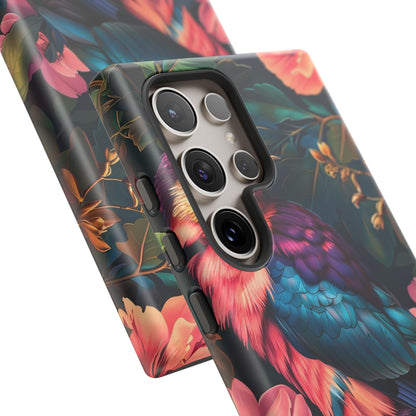 Vibrant Phone Case, Tropical Bird Design, Tough Phone Cover, Floral Tech Accessory, Gift for Nature Lovers
