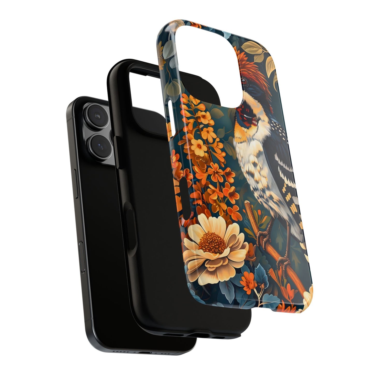 Tough Cases: Floral Bird Phone Case, Vintage Style Cover, Nature Lover Gift, Botanical Design, Spring Inspire Fashion