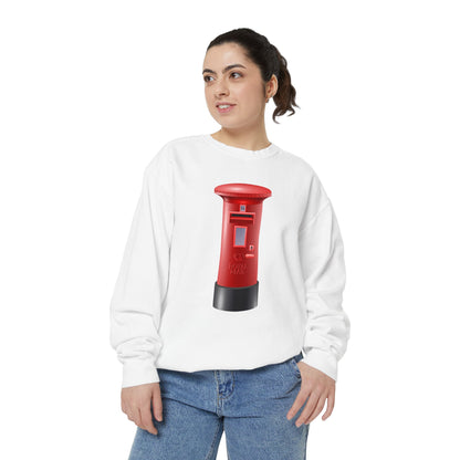 Unisex Garment-Dyed Sweatshirt - Classic UK Royal Mailbox Design - British Postbox Icon