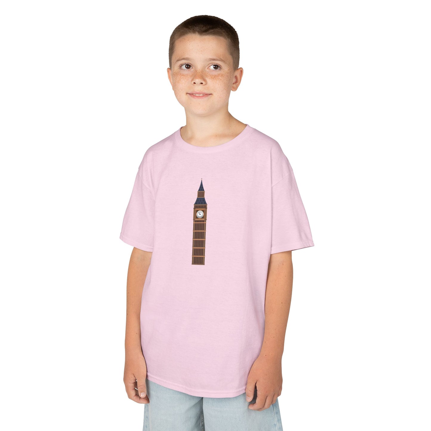 Kids Heavy Cotton Tee - Historic Big Ben England Tower Artwork -  Fun London Theme for Young Explorers