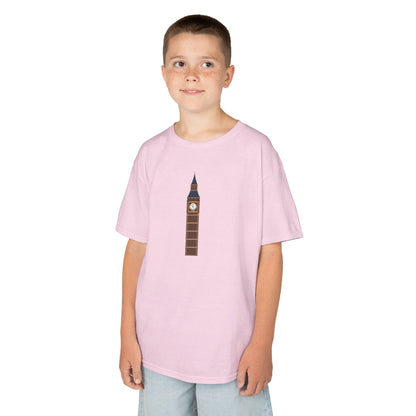 Kids Heavy Cotton Tee - Historic Big Ben England Tower Artwork -  Fun London Theme for Young Explorers