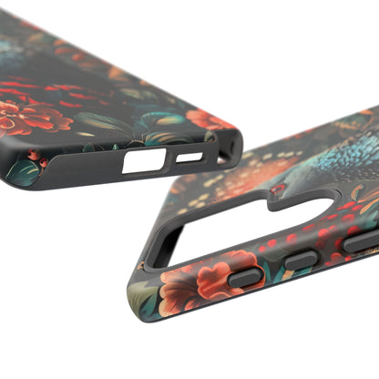 Floral Peacock Phone Case, Tough Cases, Artistic Phone Cover, Unique Gift, Nature Lover Accessory, Protective Case