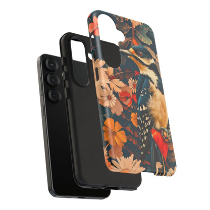 Artistic Bird Phone Case, Unique Tough Cases for Nature Lovers, Floral Design, Cute Gift, Customized Phone Accessories