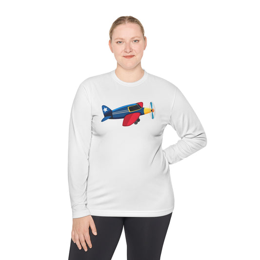 Unisex Long Sleeve Tee - Playful Airplane for Adventurers - Vintage Airplane Illustration