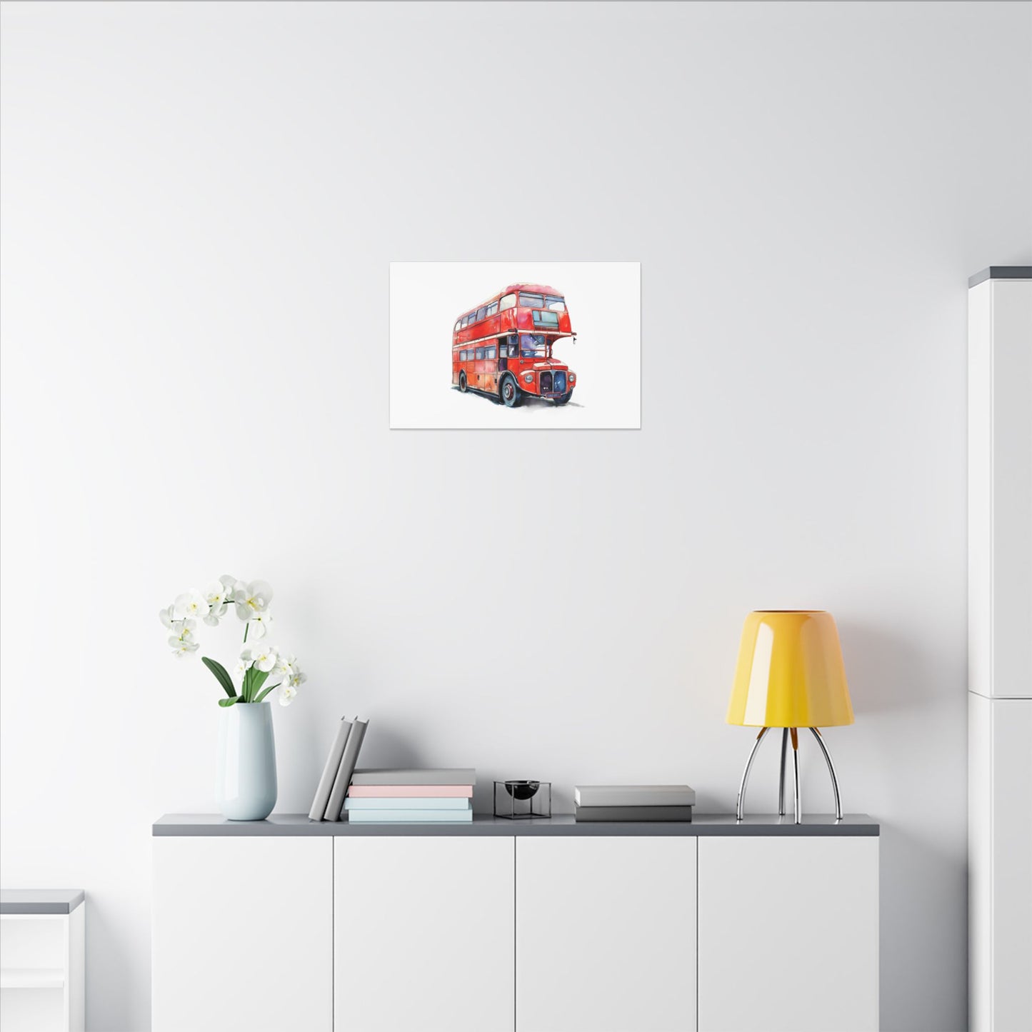London Red Double-Decker Bus Art Canvas Print, Wall Decor for Travel Lovers, Home Office Gift, Unique Artwork for All Occasions
