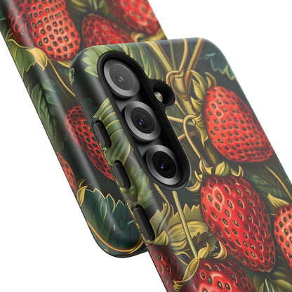 Strawberry Phone Case, Tough Berry Case, Floral Phone Cover, Cute Smartphone Shell, Nature-Inspired Gift