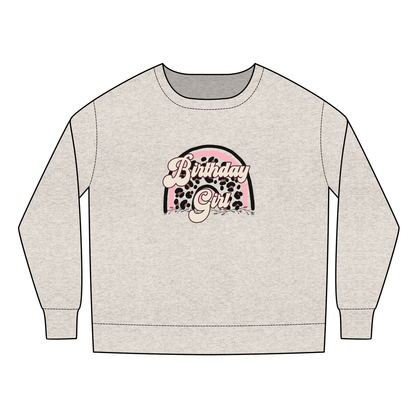 Toddler Sweatshirt - Birthday Girl Leopard Print Rainbow Clipart - Cute Celebration Apparel for Kids