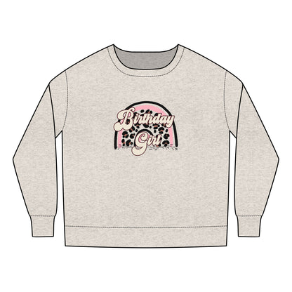 Toddler Sweatshirt - Birthday Girl Leopard Print Rainbow Clipart - Cute Celebration Apparel for Kids