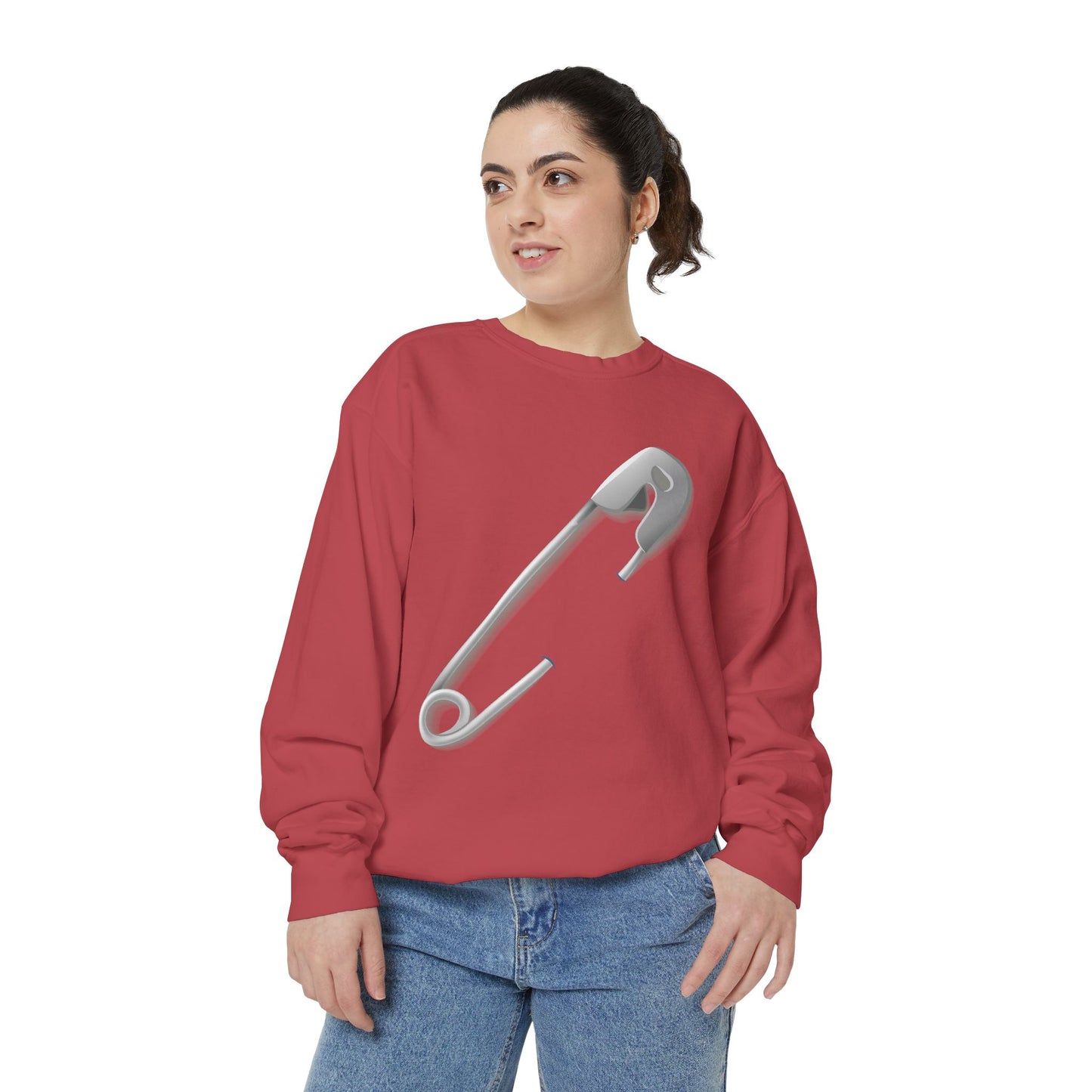 Unisex Garment-Dyed Sweatshirt - Minimalist Safety Pin Design