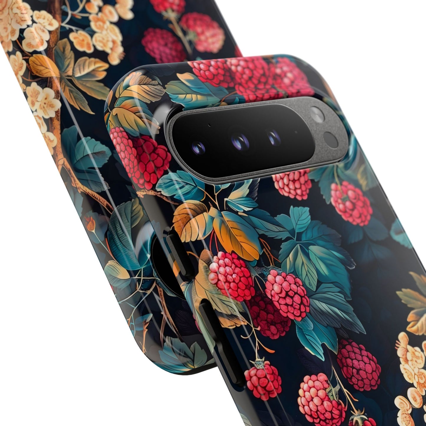 Floral Phone Case with Berry Design, Durable Phone Cover, Floral Print, Gift for Plant Lovers, Nature-Inspired Accessory