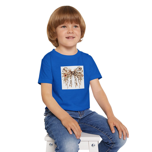 Toddler T-Shirt - Western Floral Bow with Cow Pattern Aesthetic
