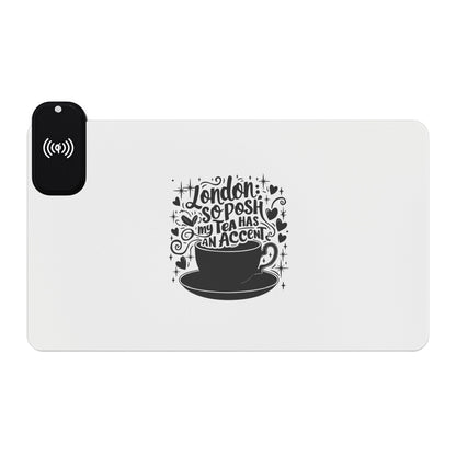 London's Nostalgic Tea - LED Gaming Mouse Pad with Wireless Charging - Stylish Desk Accessory for Gamers, Office Decor, Tech Lovers, Modern Gifts