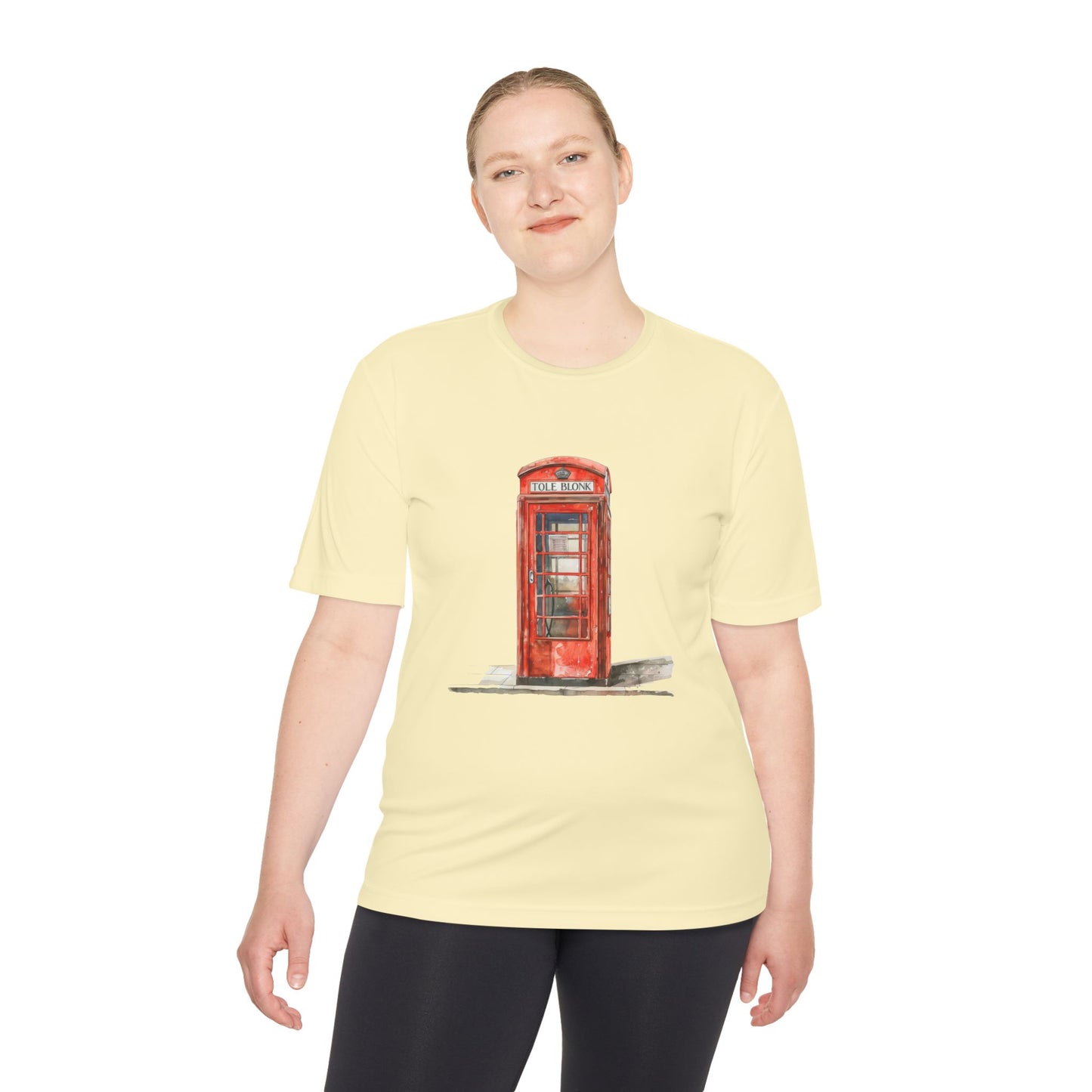 Unisex Moisture Wicking Tee - Red Phone Booth  - Perfect for Travel Lovers